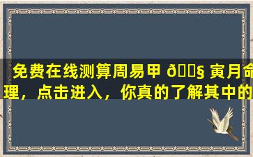 免费在线测算周易甲 🐧 寅月命理，点击进入，你真的了解其中的奥秘吗
